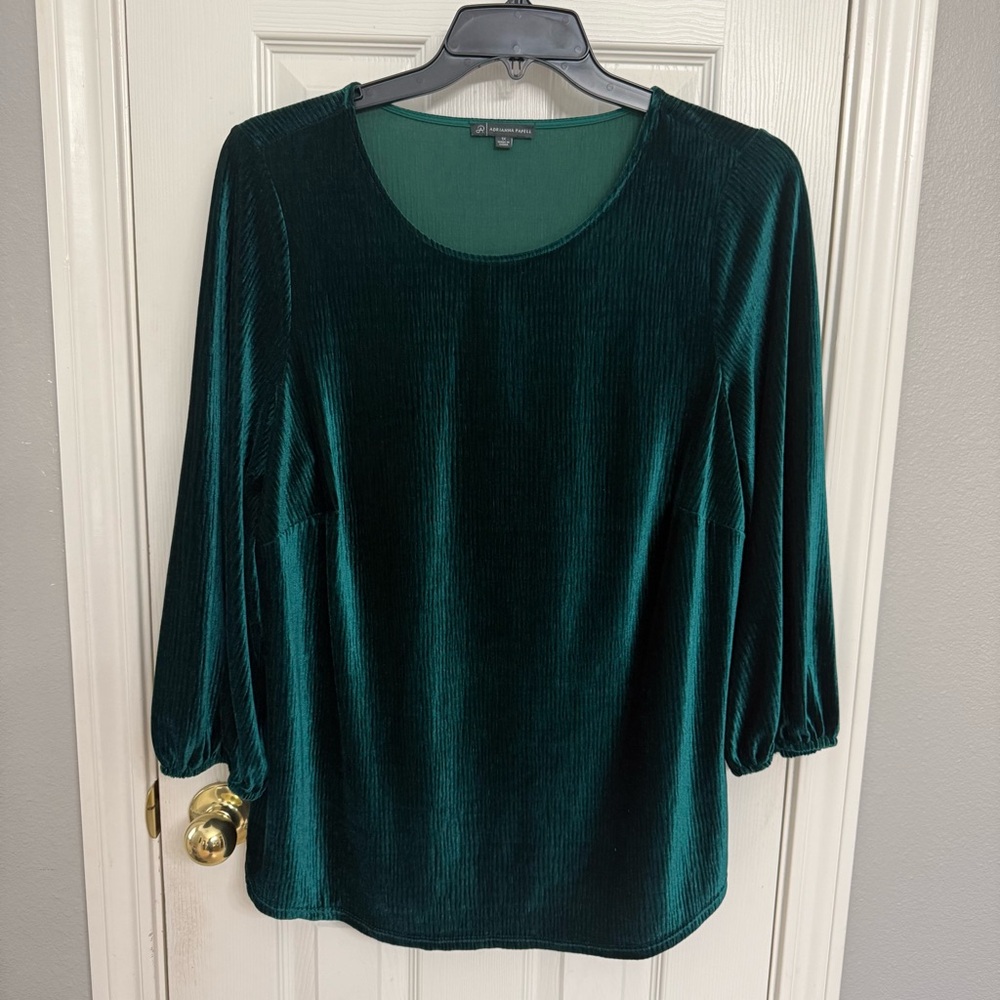 Adrianna Papell Deep Green Velvet Blouse